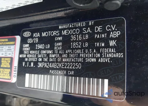 2019 Kia Rio Lx z USA, uszkodzony, nr VIN 3KPA24AB2KE222250